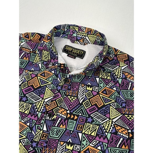 Surf Society Swimwear Shirt Button Up Mens Medium MultiColor Geometric Polyester